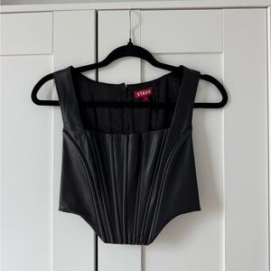 Staud Black Leather Corset Top